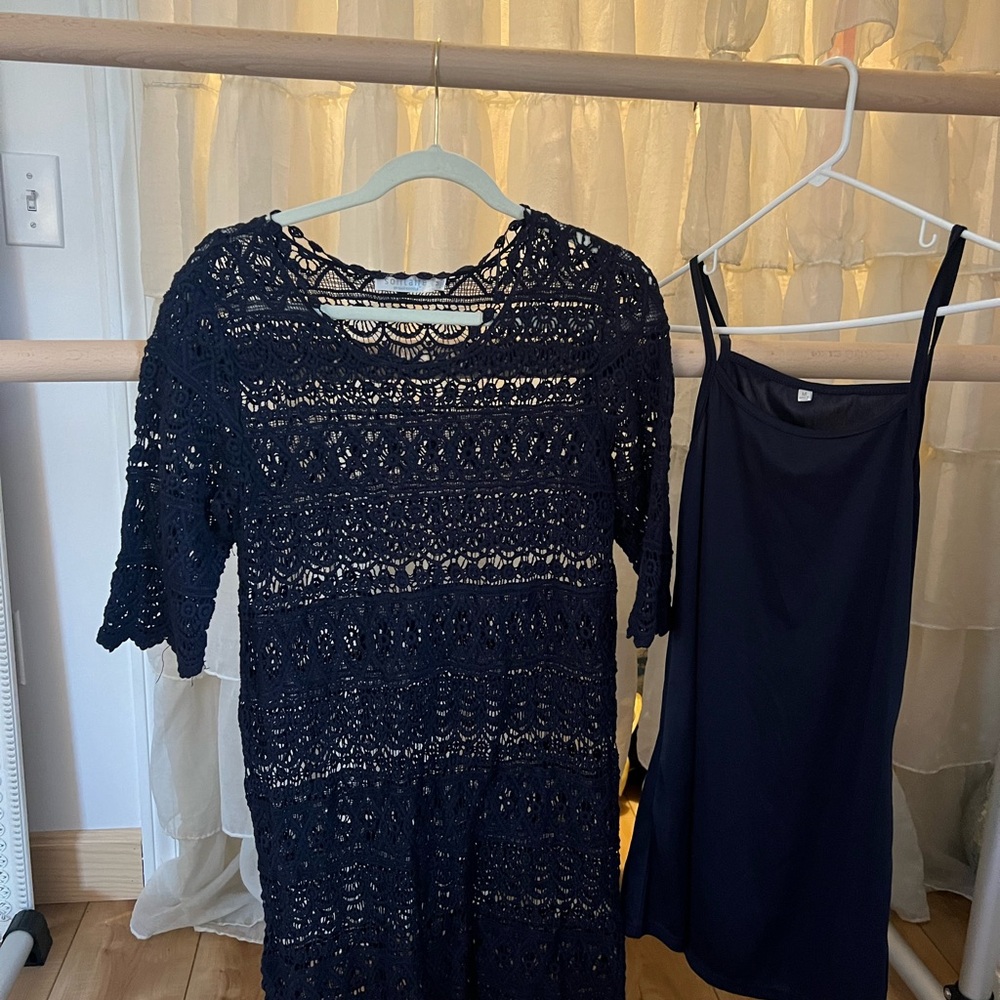 Elegant Navy Blue Lace Dress